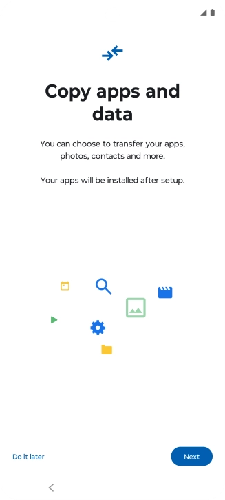 When this screen is displayed, your phone is ready to restore content from a Google One backup. When this screen is displayed, your phone is ready to restore content from a Google One backup.