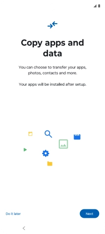 When this screen is displayed, your phone is ready to restore content from a Google One backup. When this screen is displayed, your phone is ready to restore content from a Google One backup.