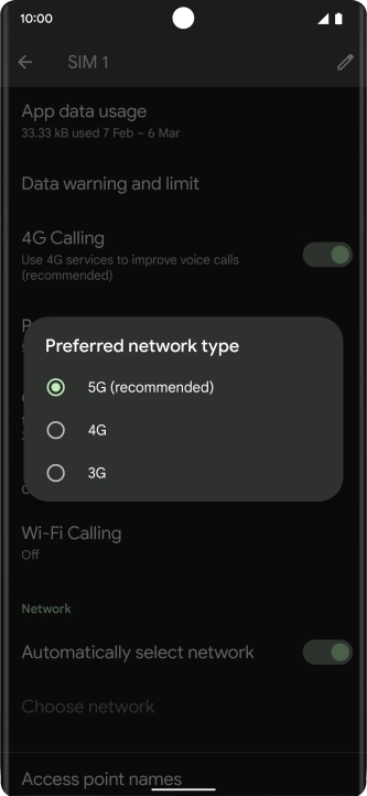 Press the required network mode. Press the required network mode.