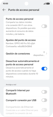 Pulsa Ajustes del punto de acceso. Pulsa Ajustes del punto de acceso.