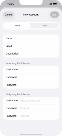 Press Host Name and key in the name of your email provider's outgoing server.