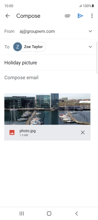 Press the text input field and write the text for your email message. Press the text input field and write the text for your email message.