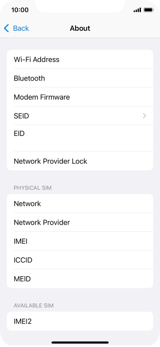 Your phone's EID number is displayed below EID. Your phone's EID number is displayed below EID.