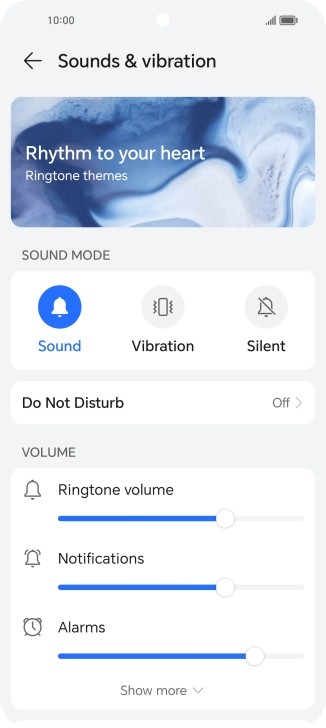 Press the required setting below 