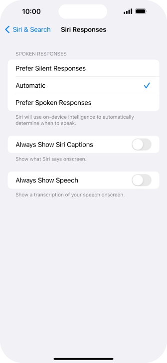 Press the required setting.