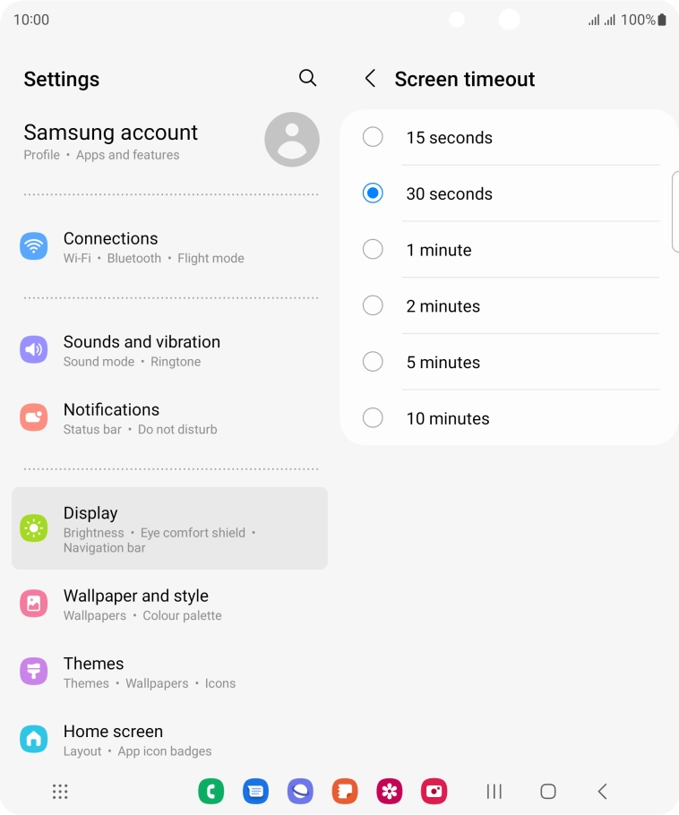 Press the required setting.