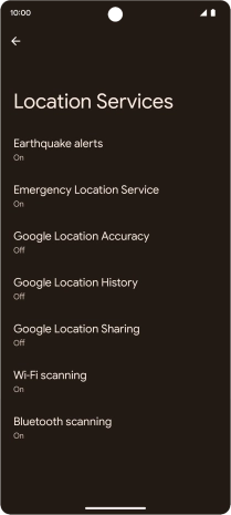 Press Google Location Accuracy. Press Google Location Accuracy.