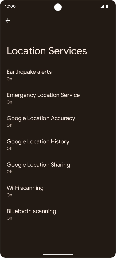 Press Google Location Accuracy. Press Google Location Accuracy.