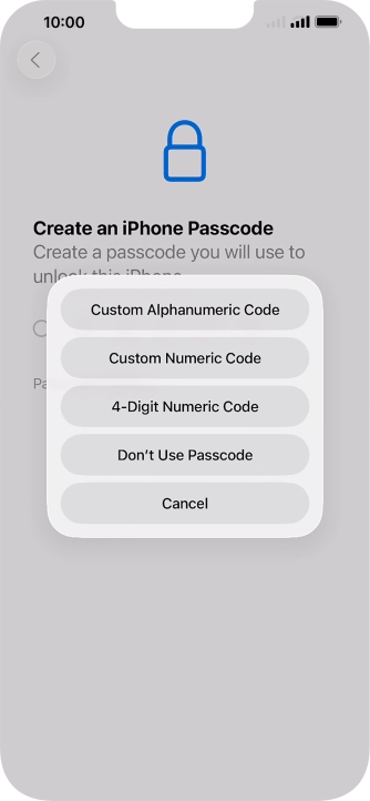 Follow the instructions on the screen to turn on use of phone lock code or press Don't Use Passcode.