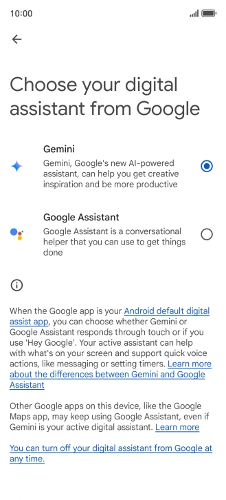 Press the required voice control assistant.