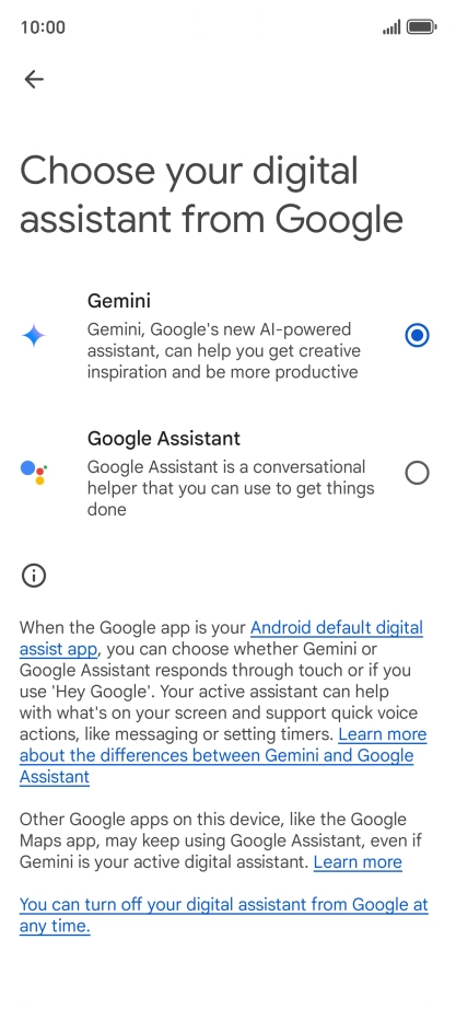 Press the required voice control assistant.