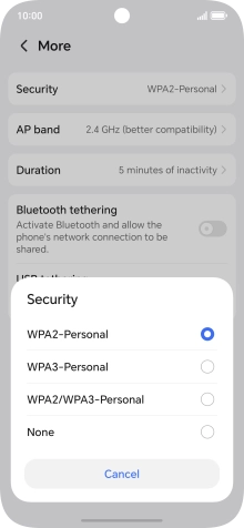 Press WPA3-Personal to password protect your Wi-Fi hotspot. Press WPA3-Personal to password protect your Wi-Fi hotspot.