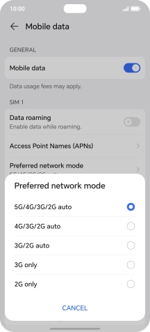 Press the required network mode. Press the required network mode.