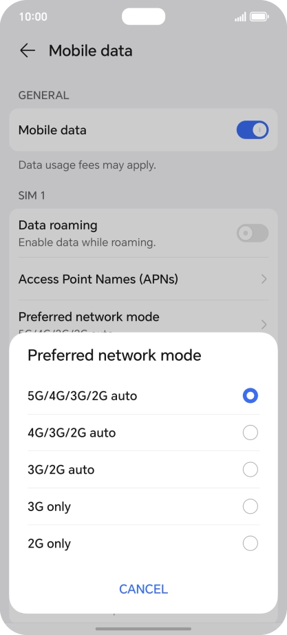 Press the required network mode. Press the required network mode.