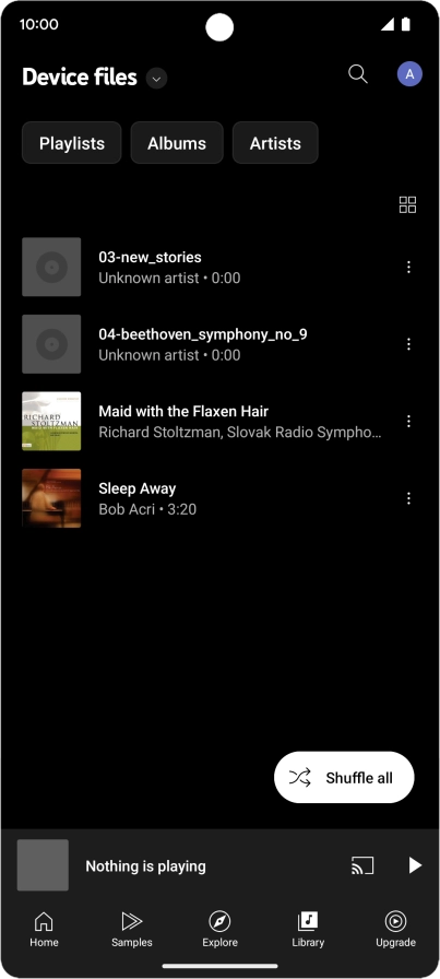 Press the required audio file. Press the required audio file.