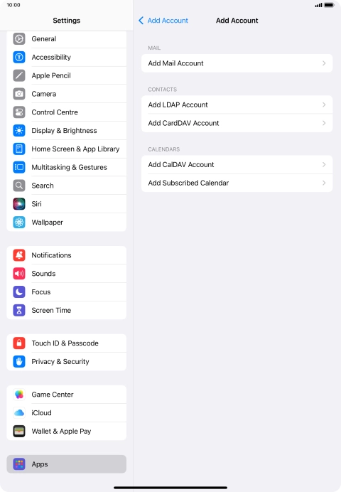 Press Add Mail Account. Press Add Mail Account.