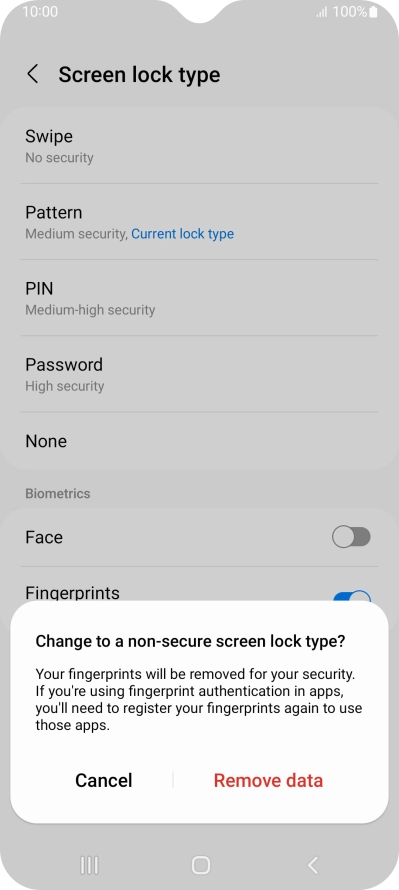 Press Remove data.