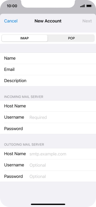 Press Username and key in the username for your email account. Press Username and key in the username for your email account.