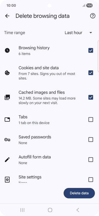 Press the fields next to the required data types. Press the fields next to the required data types.