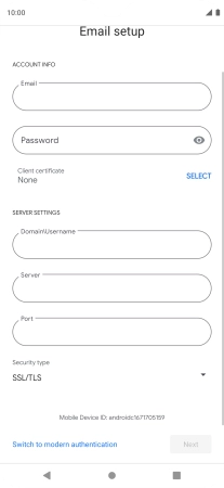 Press Password and key in the password for your email account.