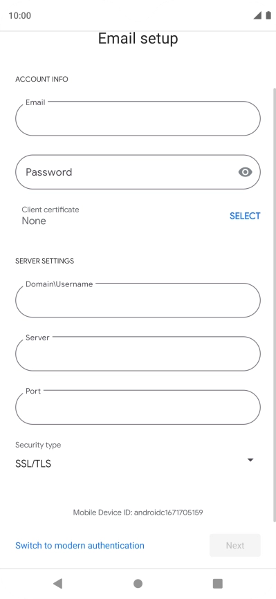 Press Password and key in the password for your email account.