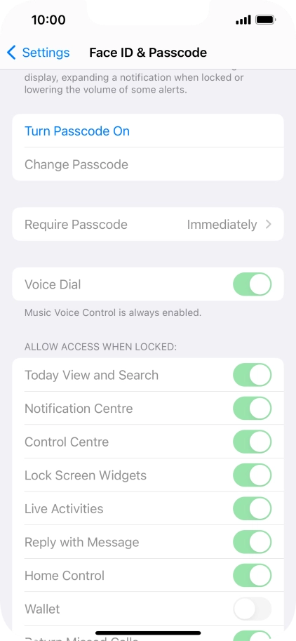 Press Turn Passcode On and key in a phone lock code of your own choice twice.