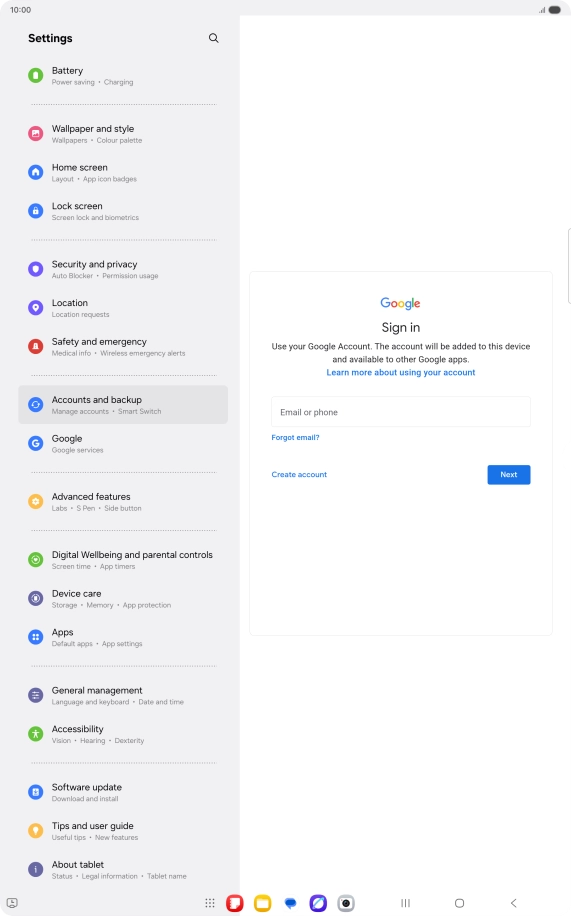If you don't have a Google account, press Create account and follow the instructions on the screen to create an account.