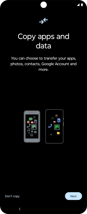 When this screen is displayed, your phone is ready to restore content from a Google One backup. When this screen is displayed, your phone is ready to restore content from a Google One backup.