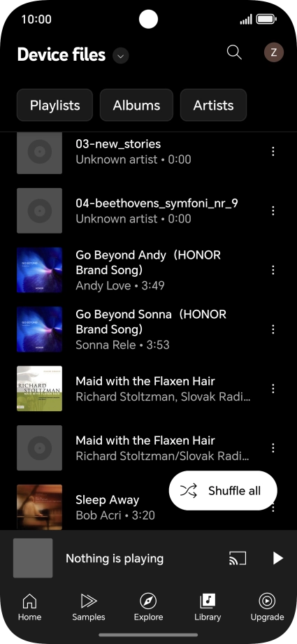 Press the required audio file. Press the required audio file.