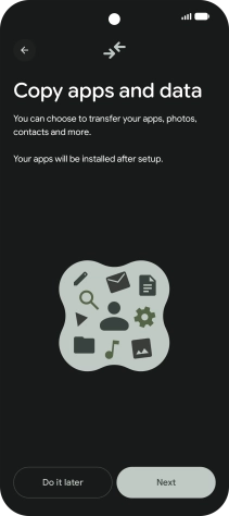 When this screen is displayed, your phone is ready to restore content from a Google One backup. When this screen is displayed, your phone is ready to restore content from a Google One backup.