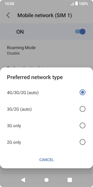 Press the required network mode.