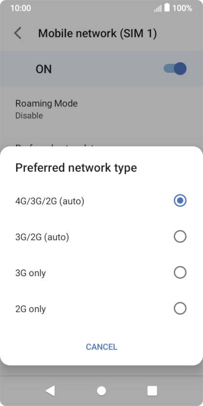 Press the required network mode.