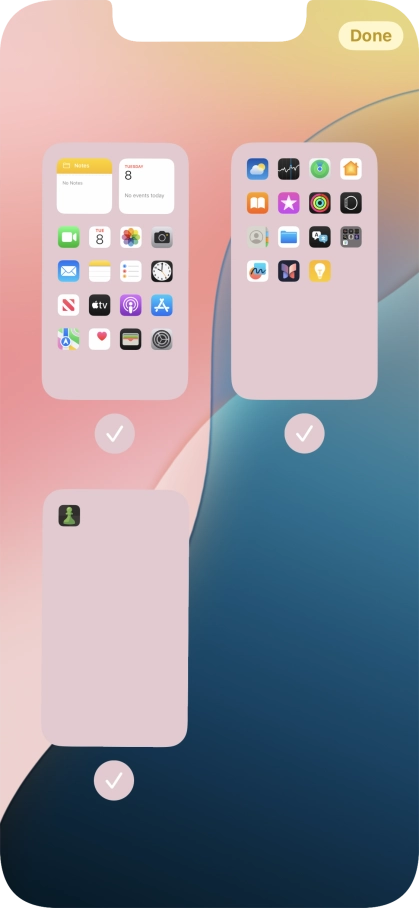 Press the field below the required home screen page to turn page view on or off.