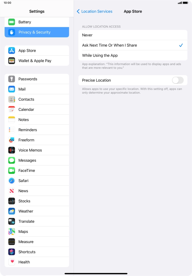 Press the required setting to turn the function on or off. Press the required setting to turn the function on or off.