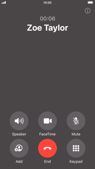 Press the end call icon to end the call and return to the home screen.