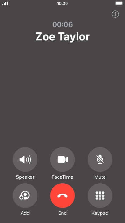 Press the end call icon to end the call and return to the home screen.