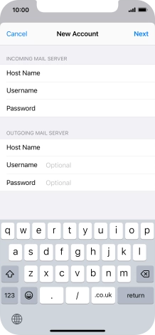 Press Username and key in the username for your email account. Press Username and key in the username for your email account.