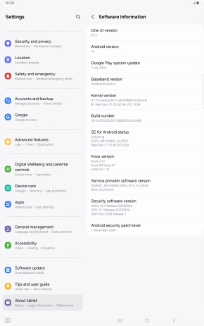 Your tablet's software version is displayed below Android version. Your tablet's software version is displayed below Android version.