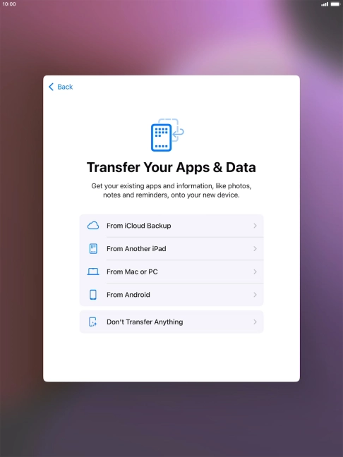 Press Don't Transfer Anything and follow the instructions on the screen to finish the activation.