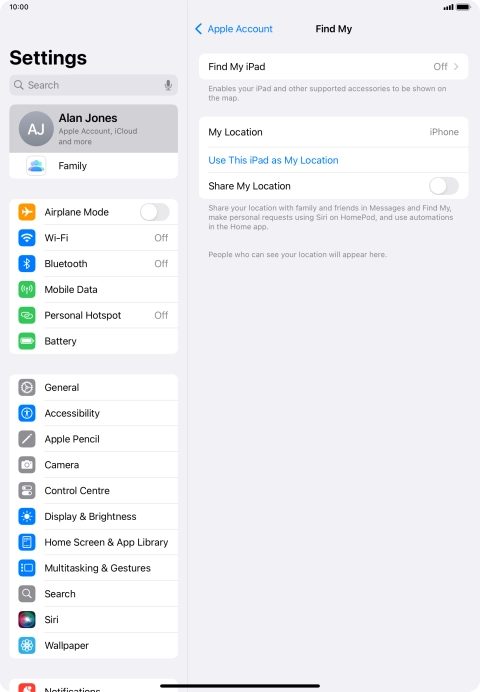 Press Find My iPad.