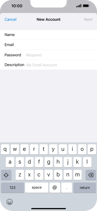 Press Password and key in the password for your email account. Press Password and key in the password for your email account.