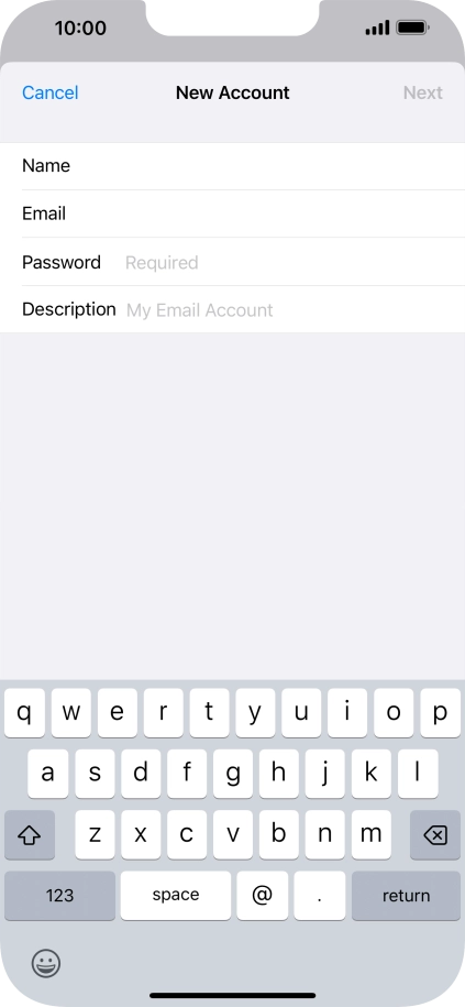 Press Password and key in the password for your email account. Press Password and key in the password for your email account.