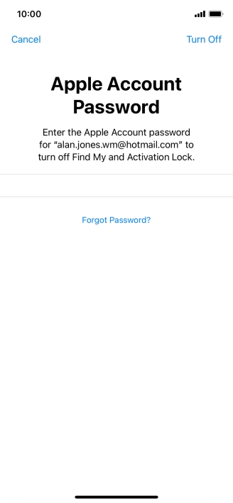 Key in the password for your Apple ID and press Turn Off. Wait a moment while the factory default settings are restored. Follow the instructions on the screen to set up your phone and prepare it for use.