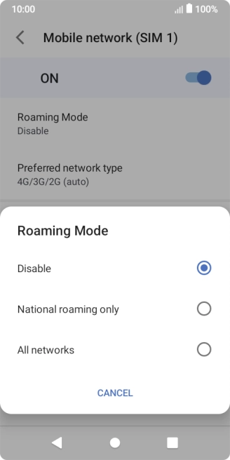 Press the required setting to turn the function on or off.