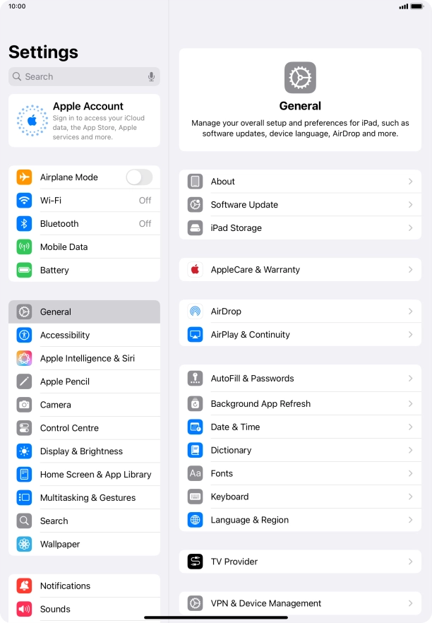 Press Apple Account. Press Apple Account.
