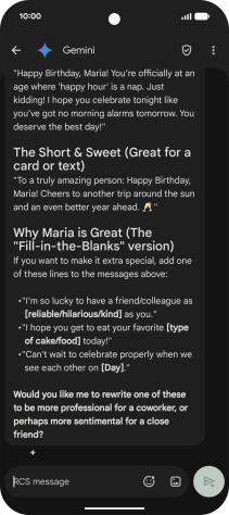 The text suggestion from Gemini is displayed. The text suggestion from Gemini is displayed.