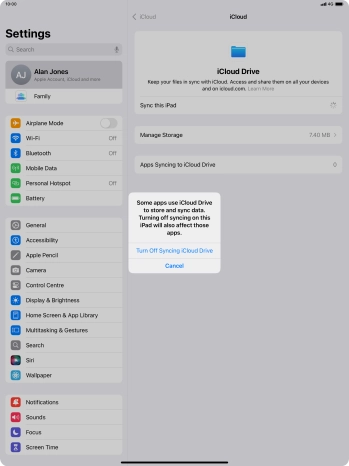 If you turn off the function, press Turn Off Syncing iCloud Drive. If you turn off the function, press Turn Off Syncing iCloud Drive.