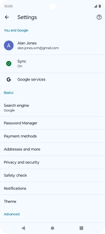 Press Privacy and security.