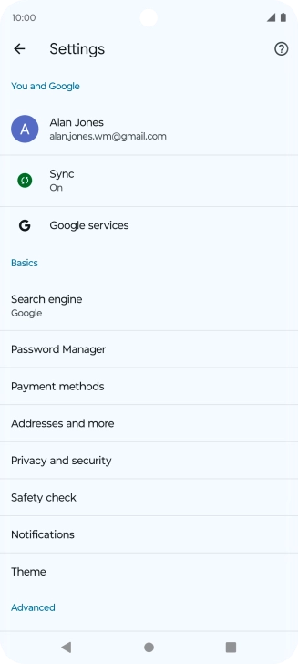 Press Privacy and security.