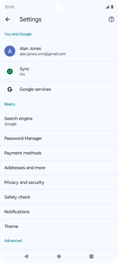 Press Privacy and security.
